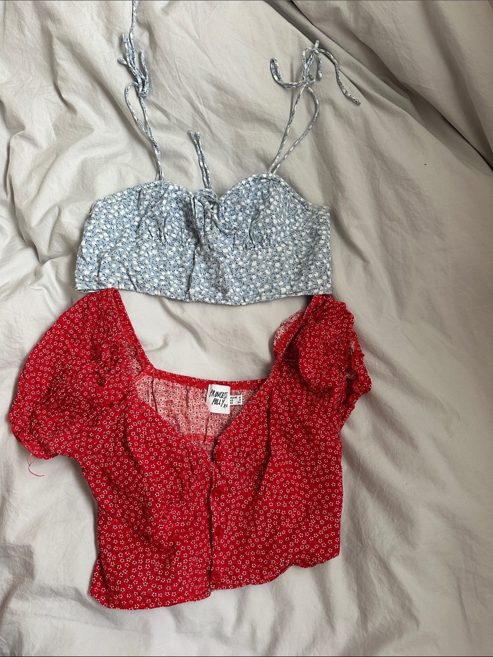 Princess Polly Red Floral Puff-Sleeve Crop Top